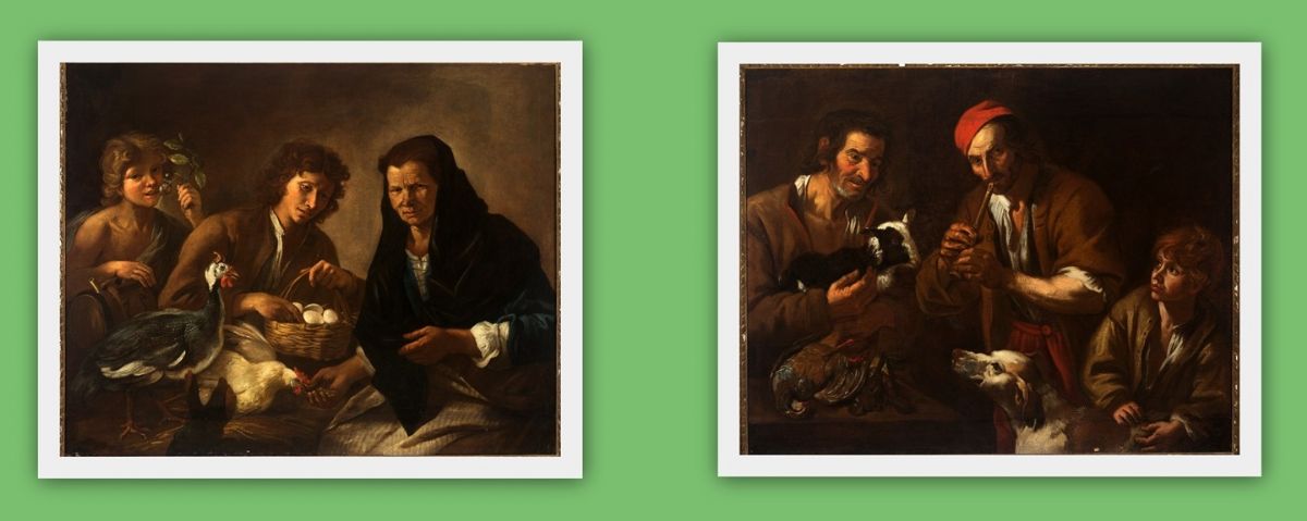 Groupe de figures avec joueur de flûte et groupe de figures avec paysanne