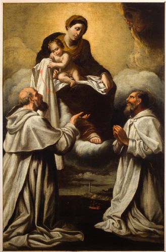 Иисус и Мария передают мантию святым Феликсу Валуа и Иоанну Матскому.
    