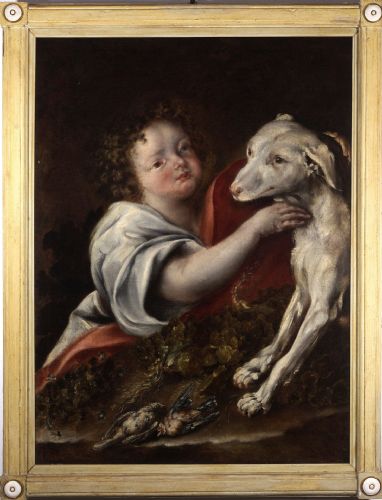 Figura allegorica di bambino col suo cane